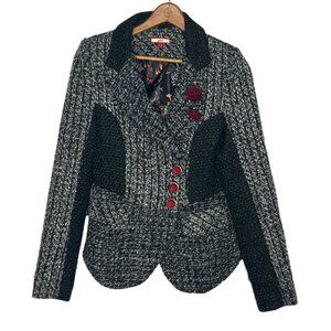 ModCloth X Joe Browns‎ US 4 UK 8 Black Red Eclectic Academic Tweed Blazer Jacket